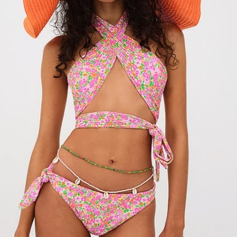 New!For Love and Lemons Dixie Wrapped Swim Bikini‎ Top